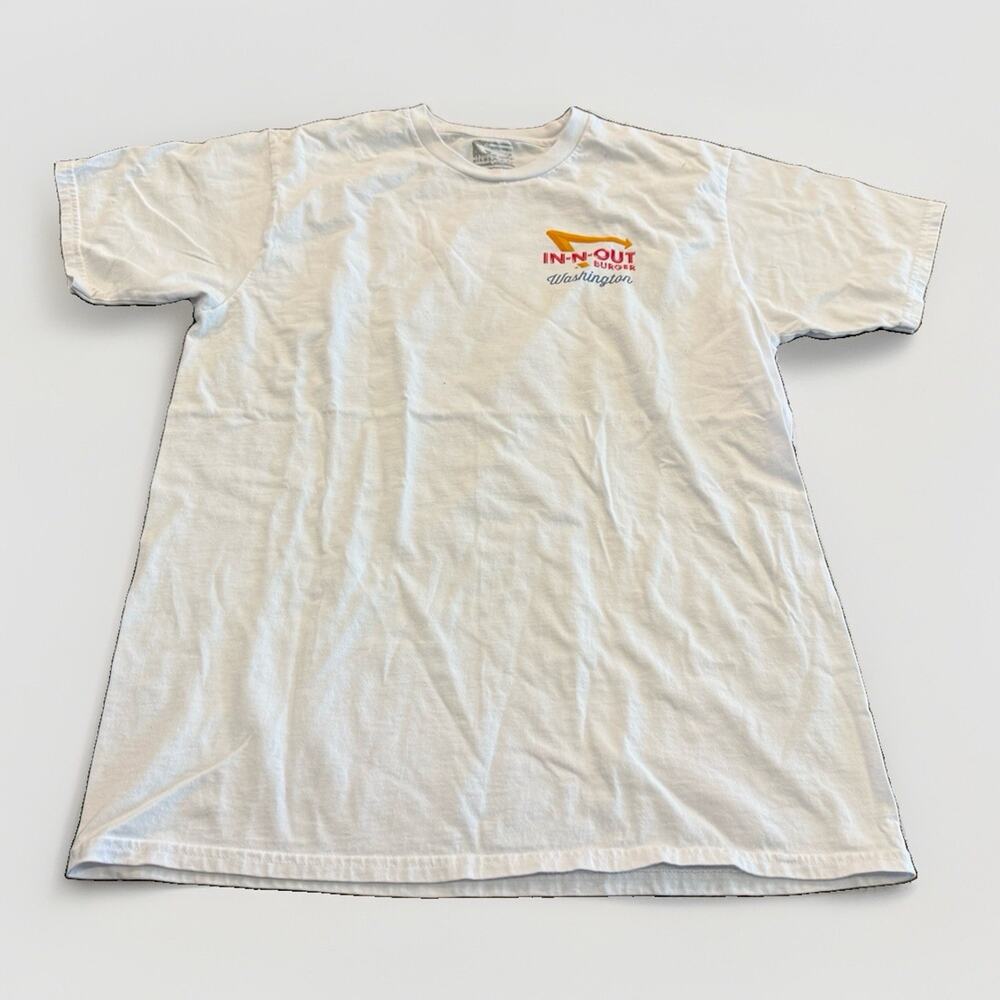 In-N-Out Washington Mens White Short Sleeve T-Shirt Size L Large 100% Cotton